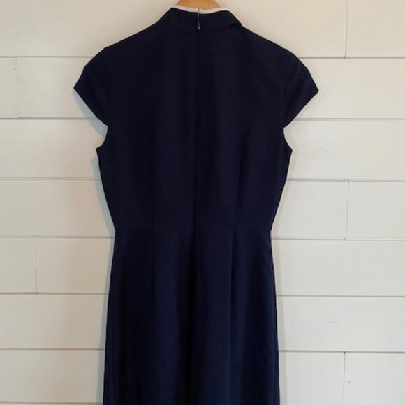 J.Crew 2P White Trim Bow Navy Dress - Office - Mid- Brunch Event Date night - Picture 6 of 11